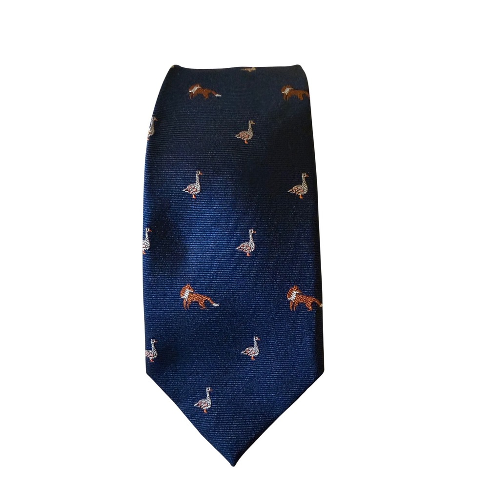 J.Crew Fox and Goose Silk Tie Men OS Navy Blue Animal Print